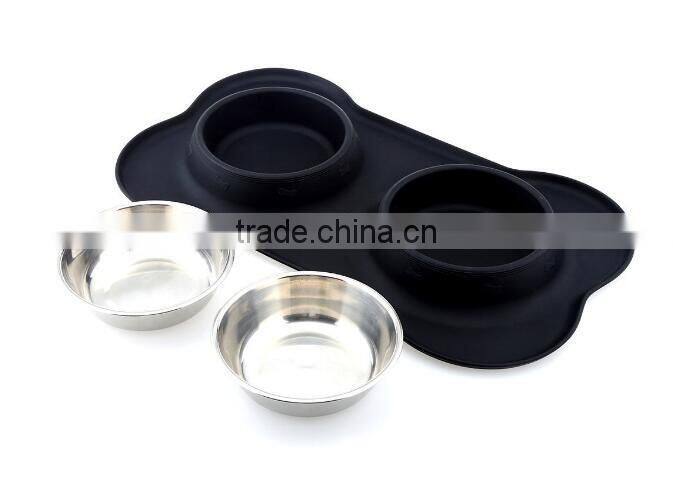 Stainless Steel Dog Bowl with No Spill Non-Skid Silicone Mat