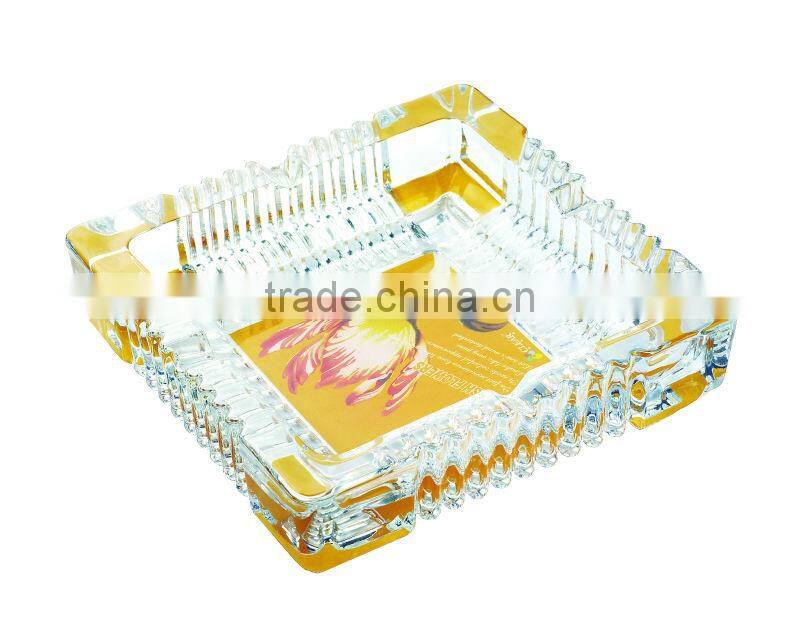 Glass ashtray with decal and spray color,high quality glass ashtray