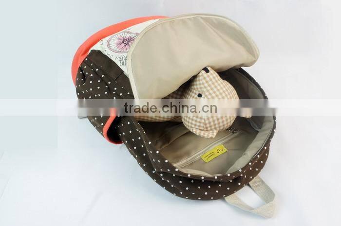 Lightweight Dots and Cartoon printting Canvas Laptop Backpack Cute School Bag