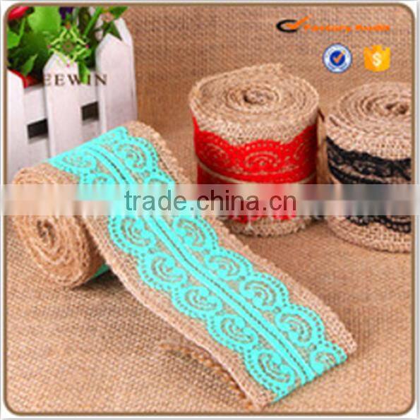 high quality jute ribbon with lace for decoration