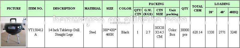 stock Tabletop Charcoal BBQ grill OVER STOCK, INVENTORY, CLOSE OUT YT150412