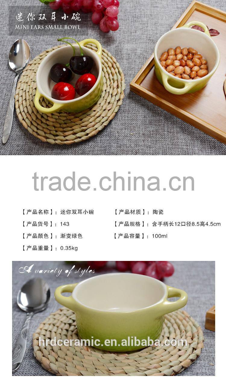 Cheap ceramic pet bowl/ceramic soup bowl with handle