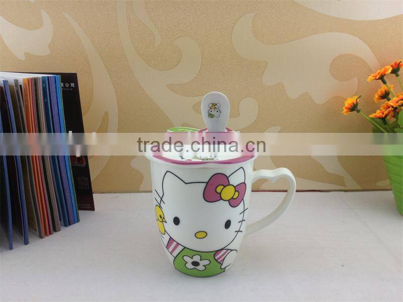 porcelain gift mug cup with lid and spoon gift cup