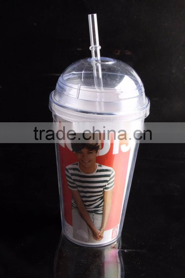 Logo printed reusable plastic double wall tumbler with dome lid