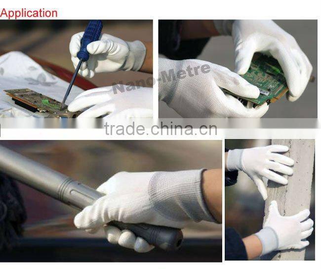 NMSAFETY 13 gauge pink polyester palm coated white pu glove (nylon available)