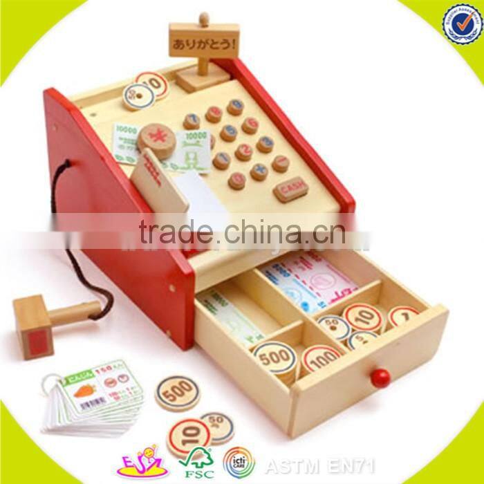 wholesale baby pink wooden cash register, elegant kids wooden cash register, popular children wooden cash register W10A035