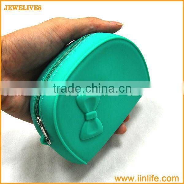 Colorful Bowknot Rubber Silicone Pouch Purse Wallet Glasses Cellphone Cosmetic Coin Bag Case