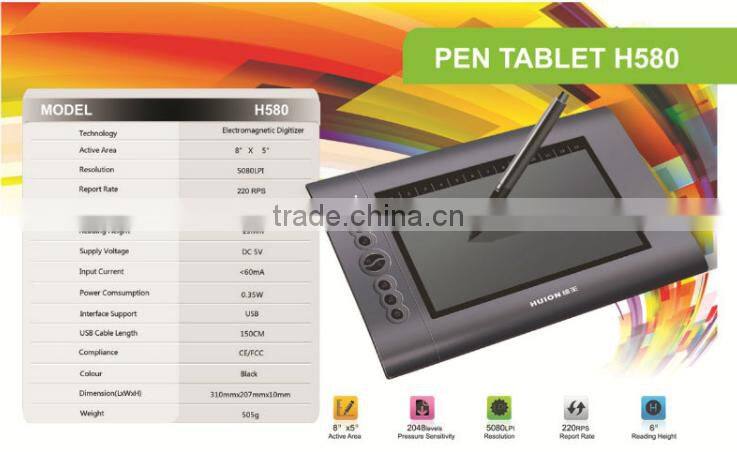 Hot Sale!Huion H580 8x5'' 5080 lpi resolution graphic tablet digital signature pad