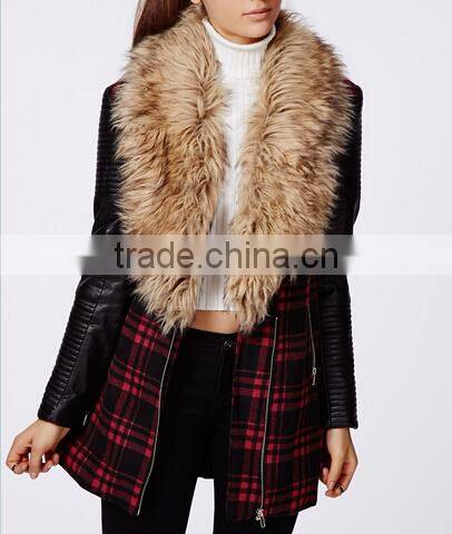 2014 New arrival cool fashion lady FAUX FUR LEATHER BIKER SLEEVE COAT