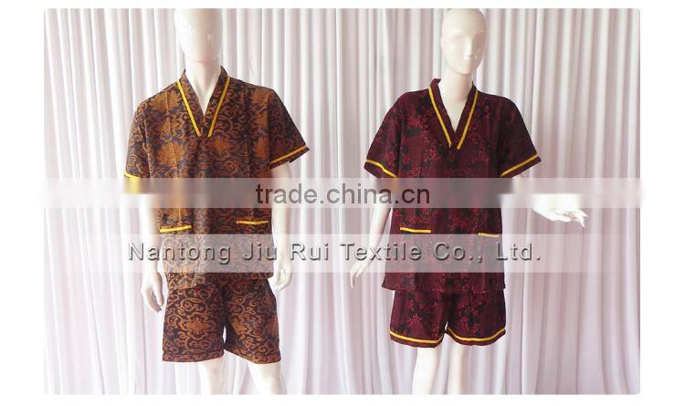 Wine Red Floral Jacquard Pyjamas V-Neck Pyjamas For Sauna Steam Clothes Set Women