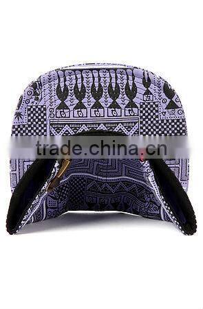 5 panel cap leather patch flat brim Aztec custom logo 5 panel cap