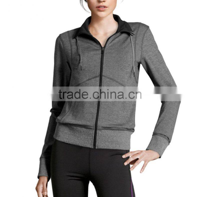wholesale sport fitness clothing women plain slim fit hoodie jacket