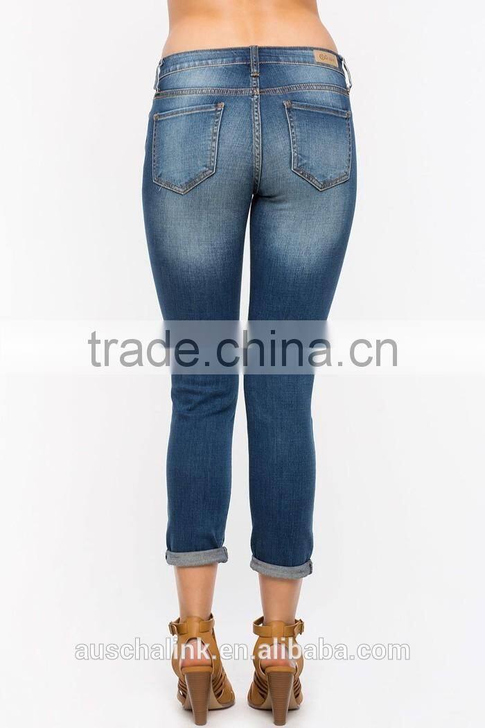2017 new style euro fashion ladies skinny scratch washed jeans
