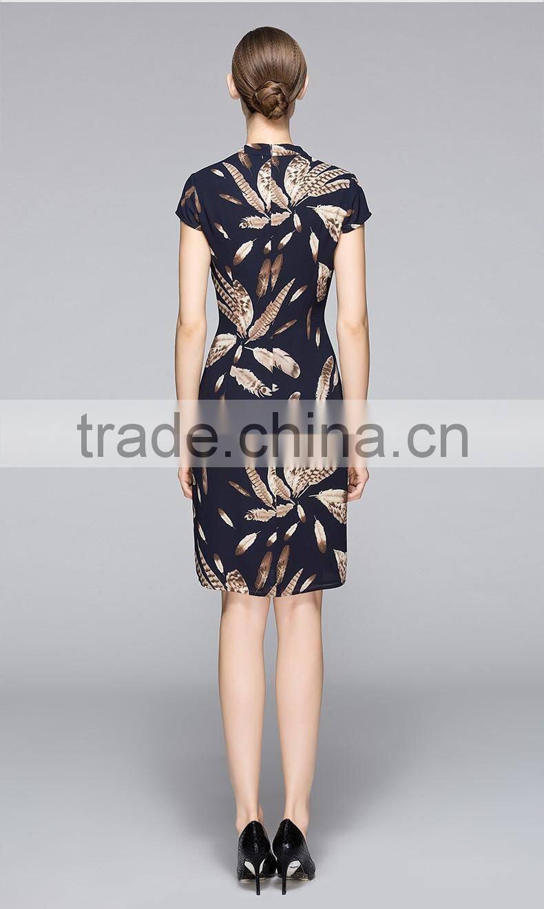 Classic Short Sleeve V Neck Slim Fit Ladies Dress