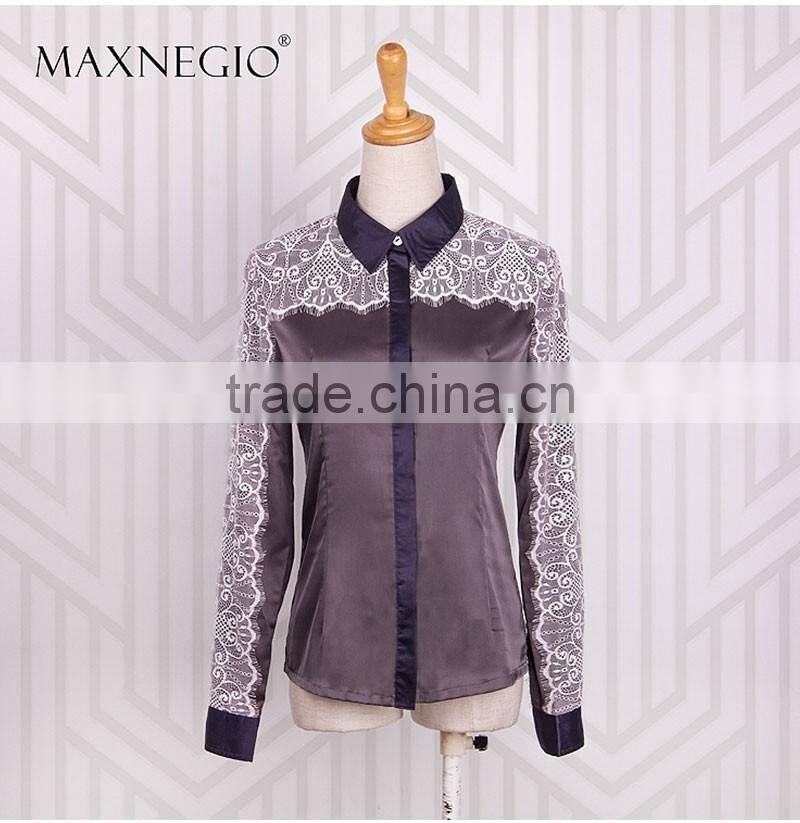 Spring Autumn Women Blouses Lace Crochet Chiffon Blouse Long Sleeve Casual Shirt Female Notched Collar Tops