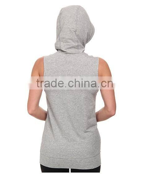 women vest waistcoats with hooded sleeveless half-zip hoodie white and gray color