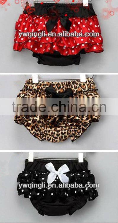 2015 Newest Design! lovely Various color Ruffled Satin Baby's Bloomer/ Diaper cover with lovely Pattern