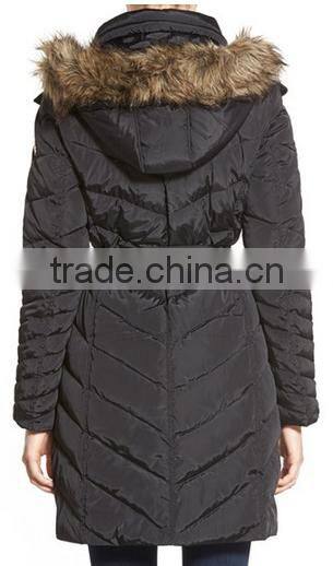 Two-way Front-zip Belted Long Padding Quilting Parka Coat With Faux Fur For The Winter