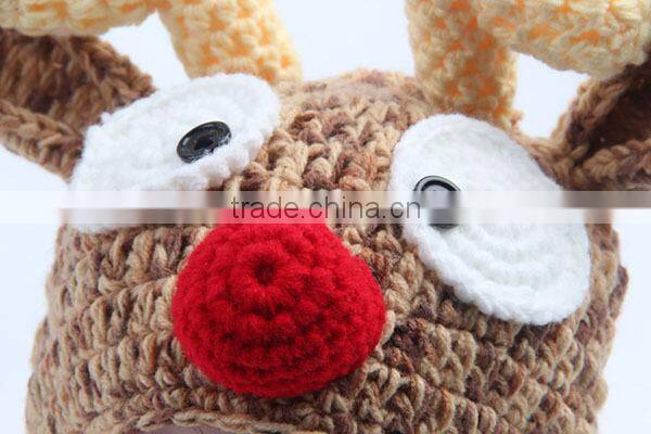 Handmade Cotton Winter Deer Animal Baby Hat And Cap Crochet Hat