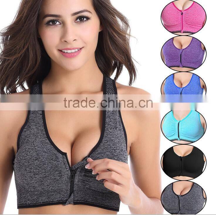zm10843a Professional shock running sports bra front zipper without rims wholesale yoga underwear