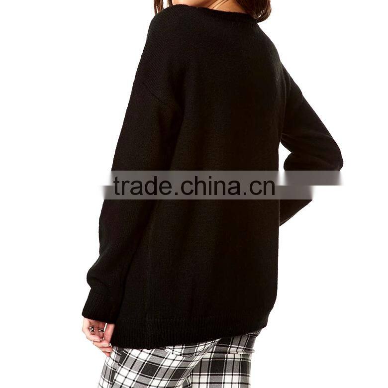 fashion wool-blend crew neck custom loose knit sweater
