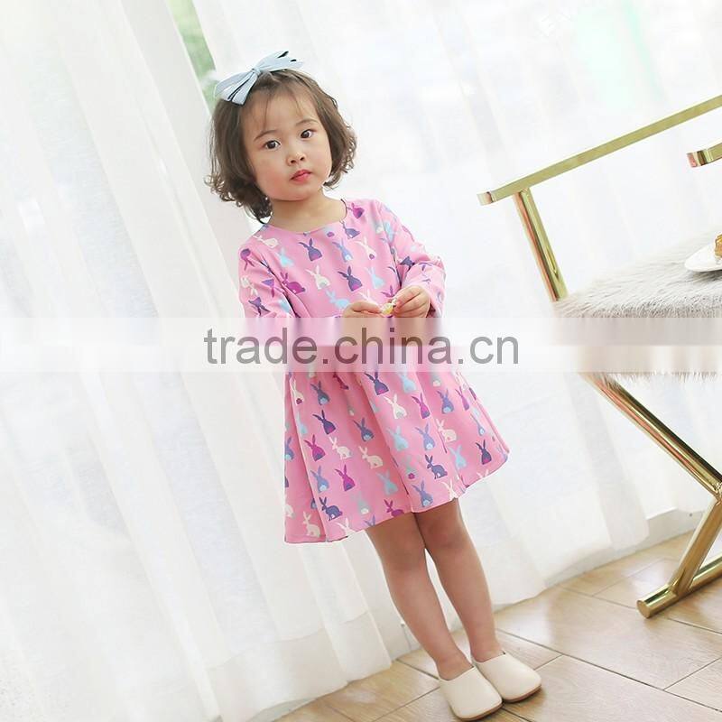 Little Girls Easter Bunny Pink Dress Baby Kids Long Sleeve Cute Rabbit Spring Dress