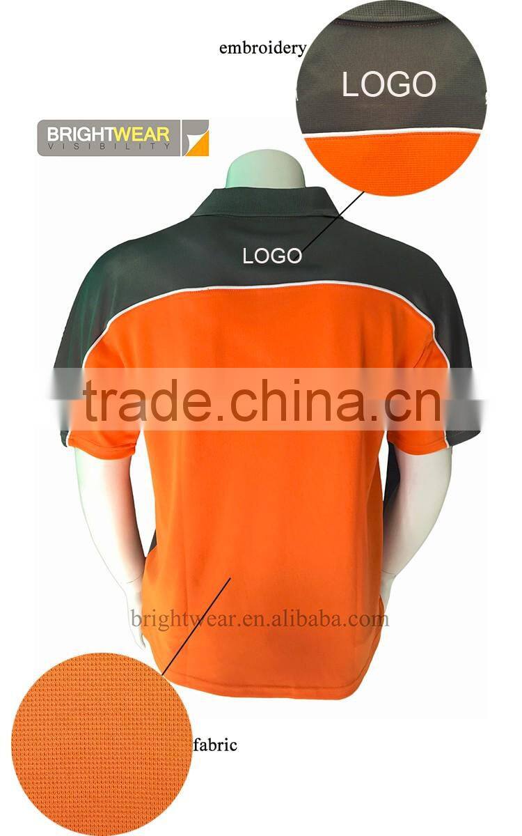 Contrast 100% polyester knit fabric embroidery safety custom short sleeve protective polo shirt