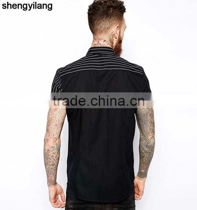 Custom high quality men cotton shirts, Stripes printed short-sleeved shirt wholesale in guangzhou