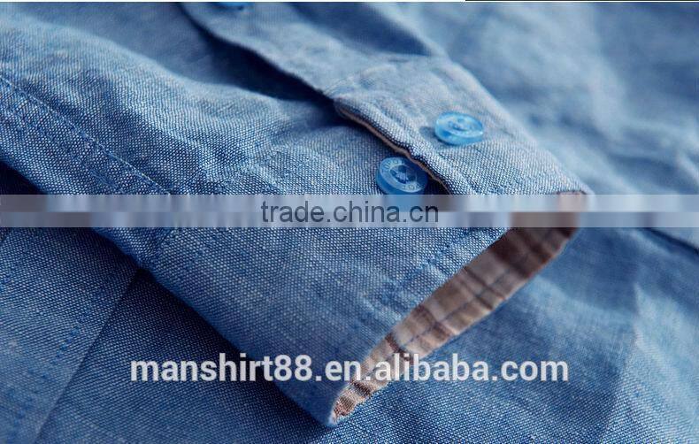 2016 new style roll up sleeve Mandarin collar linen cotton shirts for men