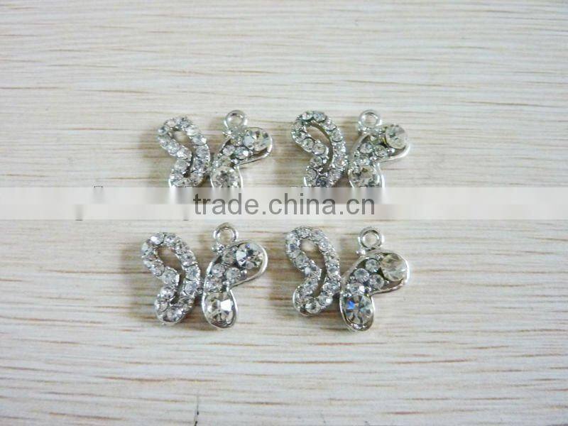 2014 New Hot fashion charm 316L Surgical Stainless Steel butterfly shaped gem clear stone dangle pendant