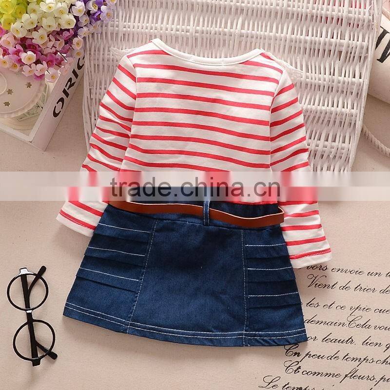 Fashion Children Frocks Designs Long Sleeve Girls Skater Party Dress Kids Denim Casual Dresses