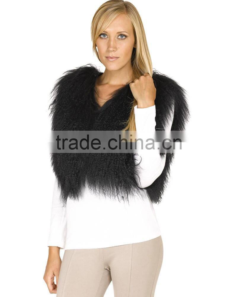 SJ238-01 Canada Fashion Elegant Sheep Fur Vest in Black 2016