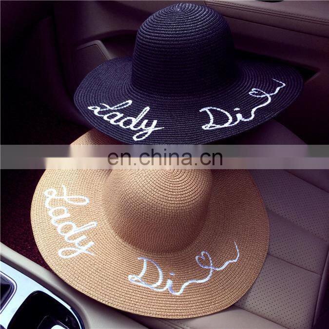 Letters Embroid Large Eaves Straw Hat Vogue Sunshade Sandbeach Hat