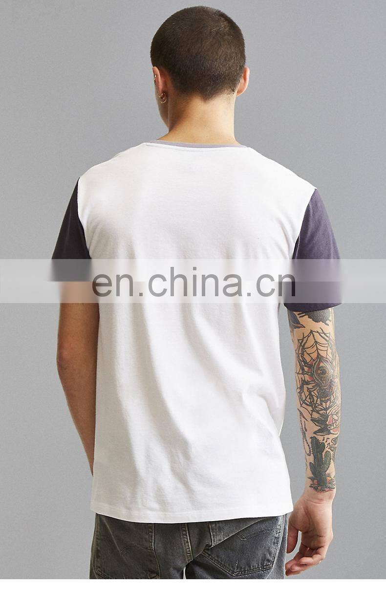 2017 Pure And Fresh Custom Men Shortsleeve Pocket Shirts Contrast Color O-collar Loose Style T-shirt