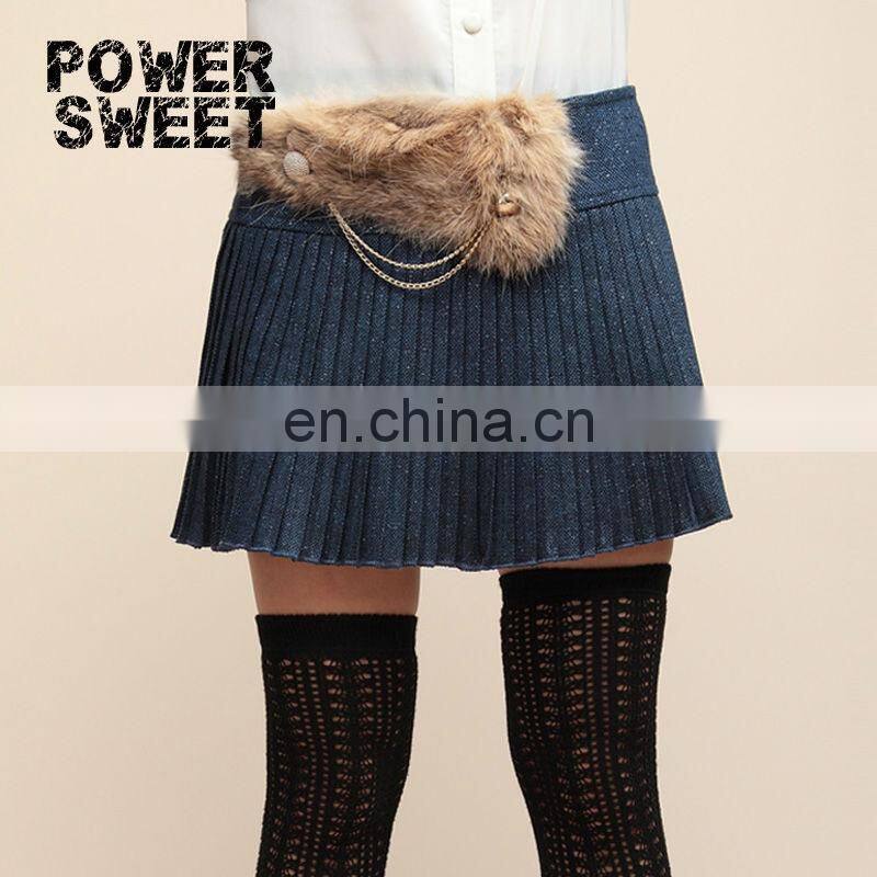 pleated short winter denim pleated skirt