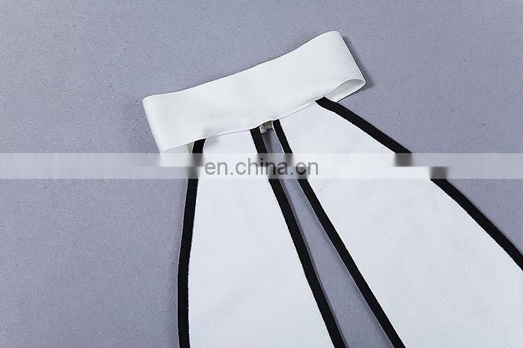 Amigo 2017 new designer white and black halter dew chest midi sexy high slit bandage dress evening dresses for women club wear