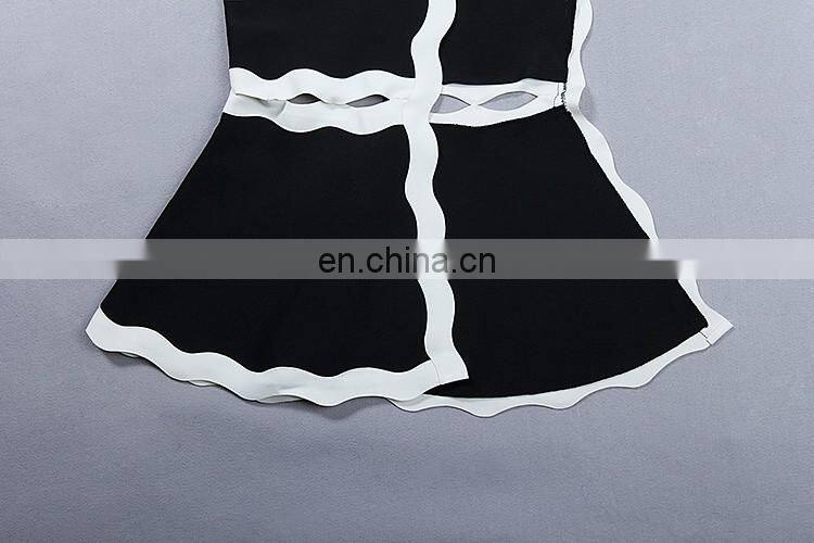 Amigo 2017 christmas tube party dresses Black and white hollow out vent Barelegged Mermaid bandage dress for women