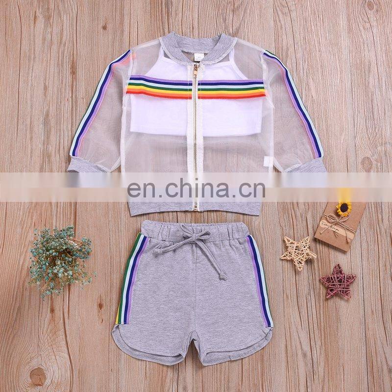 2019 Hot Summer New Girls' Clothing Sets Sun Protection Tops +Solid Shorts +Solid Vest Outfits Set KIds Children Cloth