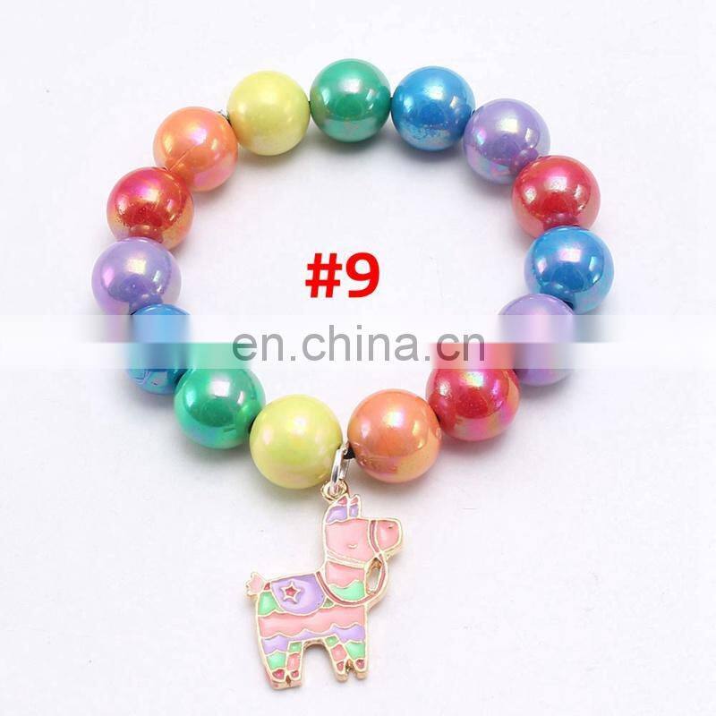 Girl Rainbow bracelet Children Colorful Beads with alloy pendants Girl Gift 9Colors