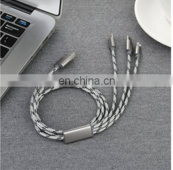 Usb Data Line Cable 3A Fast Charging Line Phone Charger Usb Charging Nylon 1M Micro Usb Type-C Ios Cable 3 In 1 Data Line