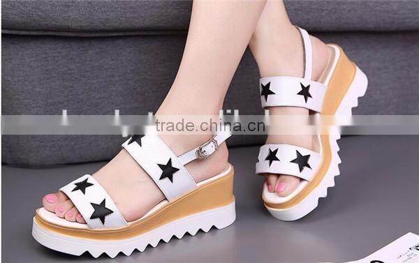 2016 new design comfortable ladies female woman high heel platform genuine cow leather sandals with stars decoration