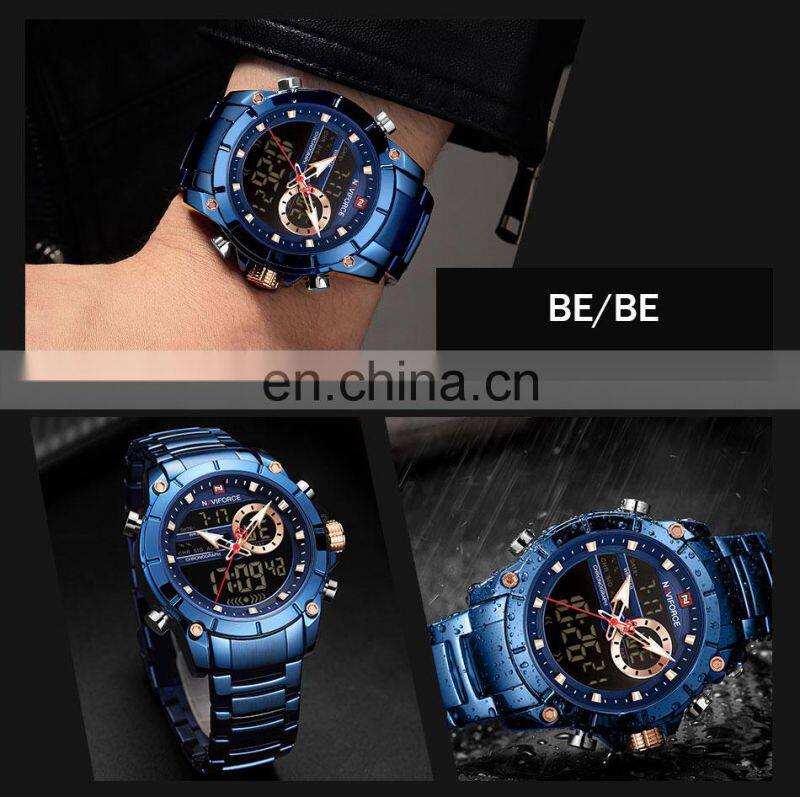 NAVIFORCE 9163 Sport Double Display Quartz Movt Wrist Watch Stainless Steel Luminous 2022 Watches Bling Watches Luxury