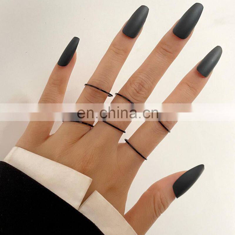 6Pcs/set Punk Finger Rings Minimalist Smooth Gold/black Geometric Metal Rings for Women Girls Party Jewelry Bijoux Femme