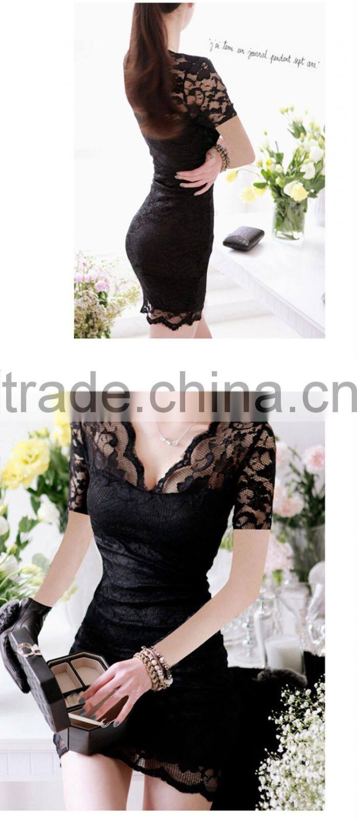 V Collar Fashion Dress Sexy Slim Evening Dress Sex Prom Dress