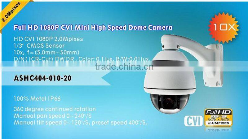 1080P HD CVI PTZ Camera 10X optical zoom 2.0Megapixel Sony CMOS MINI PTZ Camera CVI High Speed Dome Camera support Ip66 DC12V 2A