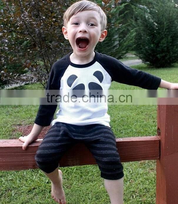 2016 Spring autumn children clothes sets kids cartoon pandas outfits baby long sleeve t-shirt + stripe long pants suits