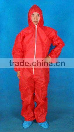 Disposable coverall Protective safety overall red blue with hood zipper in front