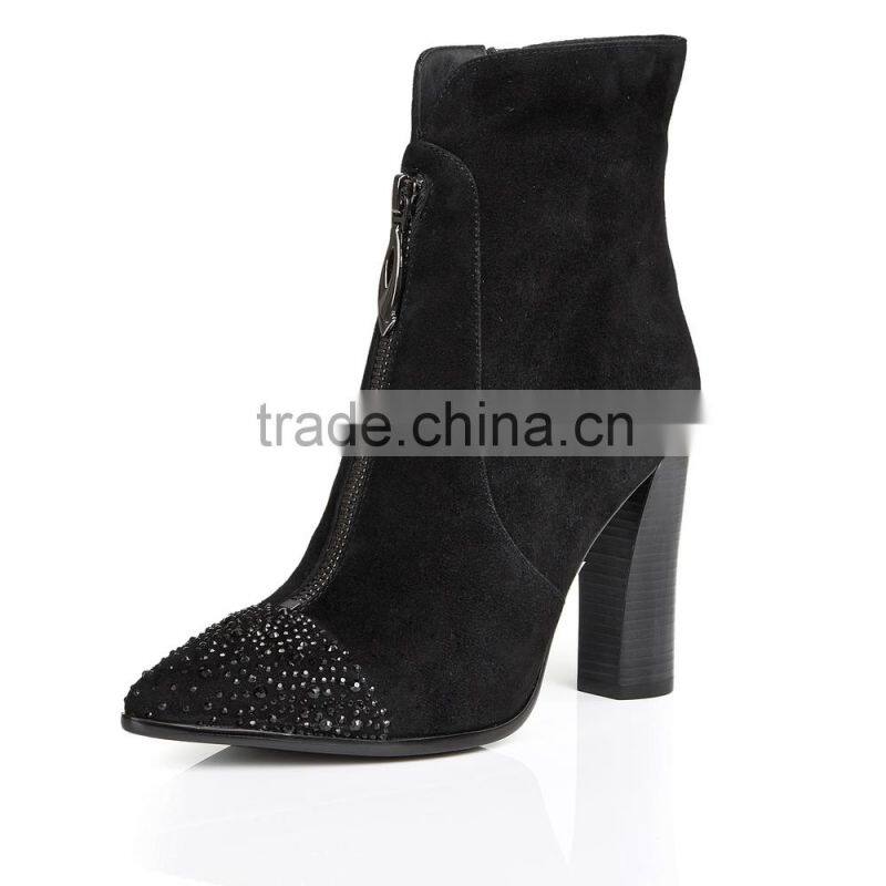 Top Fashionable Rhinestone Women Boots Andkle Boots Leather Heels