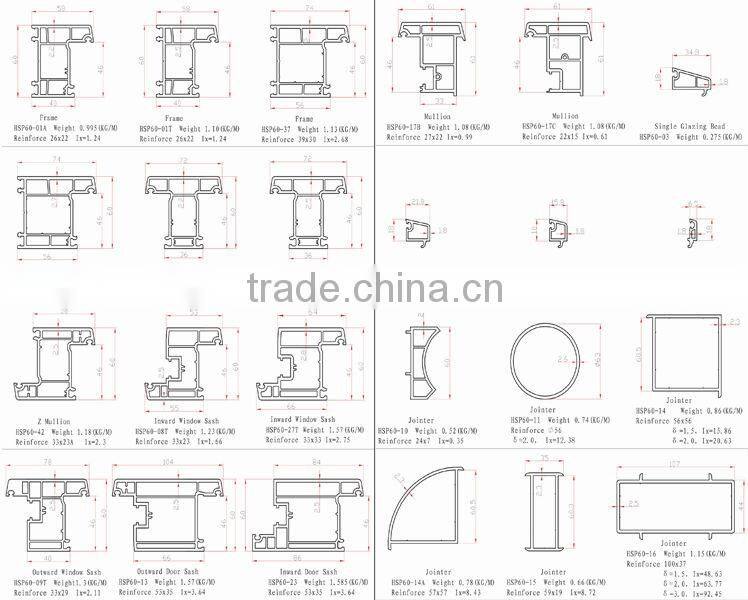 Europe Pvc Window Frame profiles for five chambers casement windows and doors frame