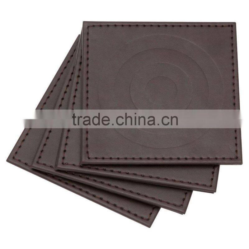 Hot Selling Square Brown PU Leather Coaster